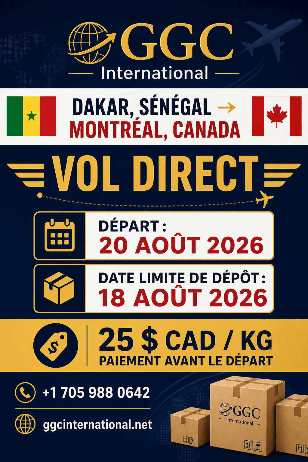 Vol direct Dakar–Montréal : départ le 20 août 2026
