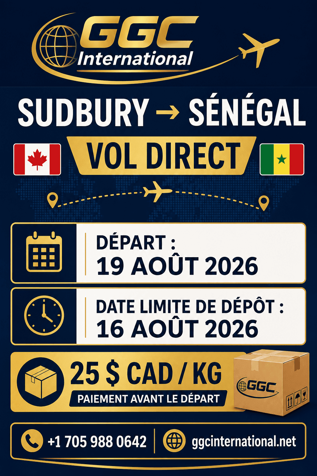 Vol direct Sudbury–Sénégal : départ le 19 août 2026