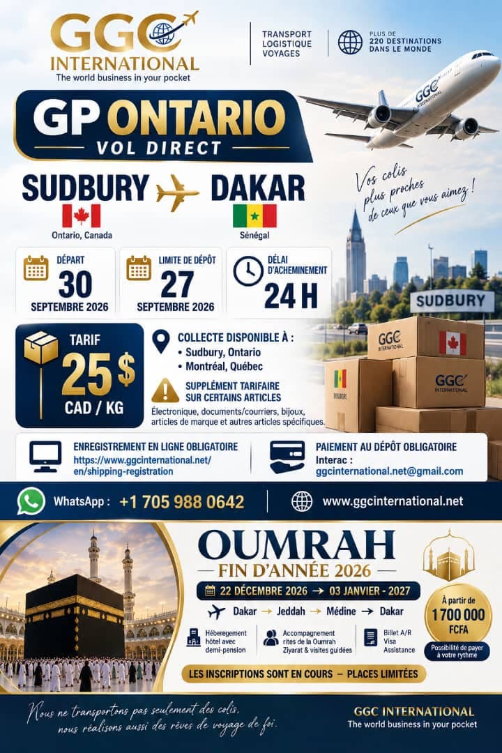 GP Ontario : vol direct Sudbury–Dakar le 30 septembre 2026