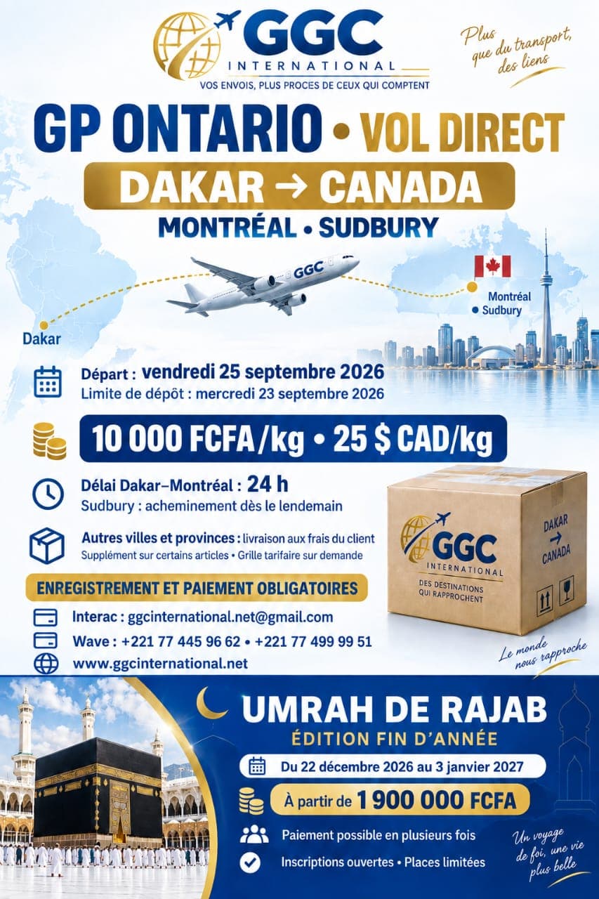 GP Ontario : Vol direct Dakar–Canada le 25 septembre 2026